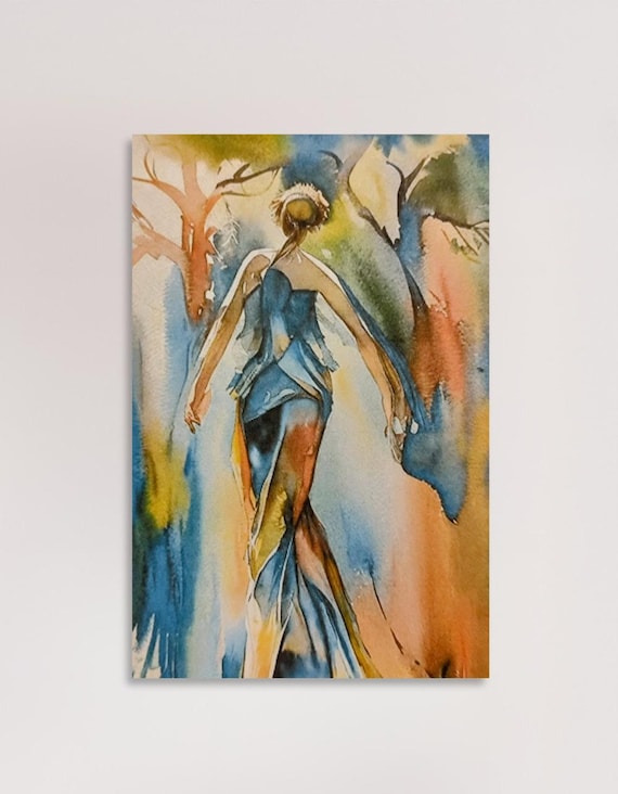 Colorful Nature Woman Watercolor Canvas Print Contemporary Wall  art Decor