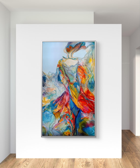 Abstract Figurative Painting - Vibrant Flowing Motion.Abstract Woman Canvas wall art Print
