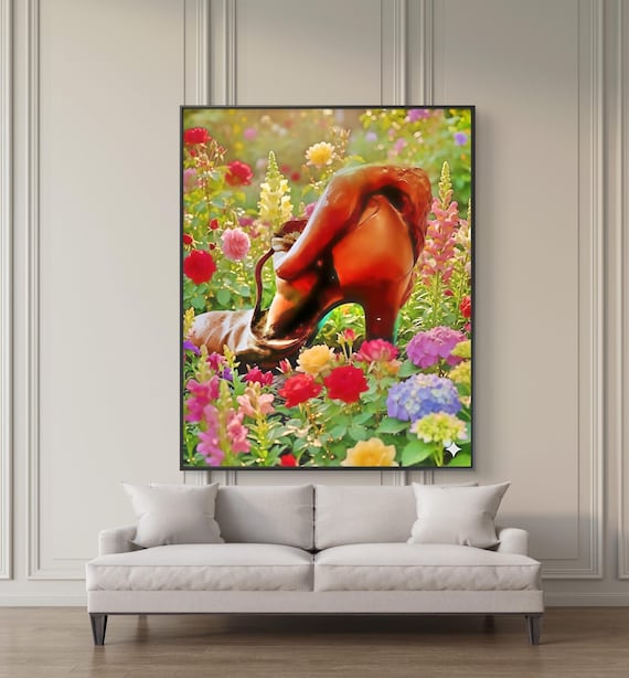 3D Surreal Bronze Sculpture wall art textured in flowers  garden on canvas