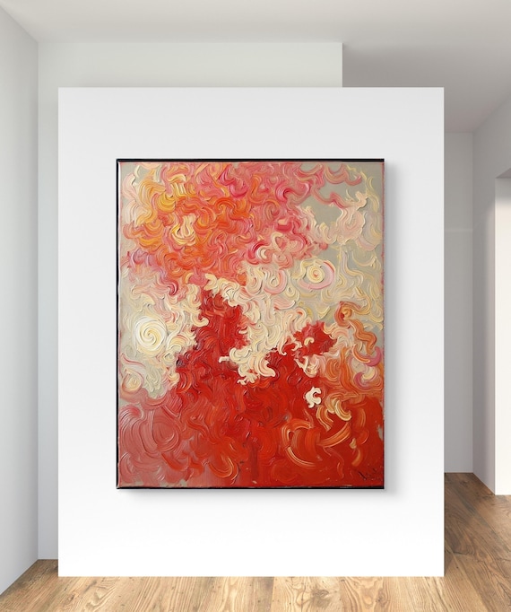 Red Original Abstract wall art canvas print living room modern wall decor,
