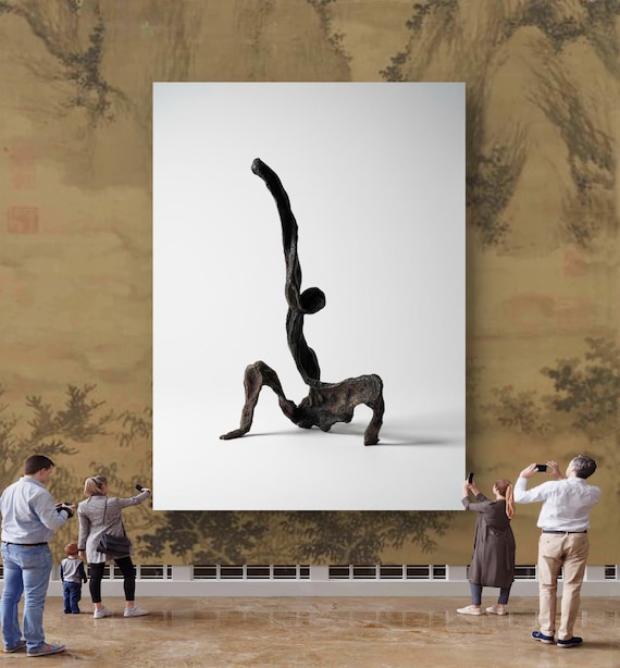 Abstract wall art print of bronze Sculpture,spiritual yoga art  minimalist human figure zen home decor