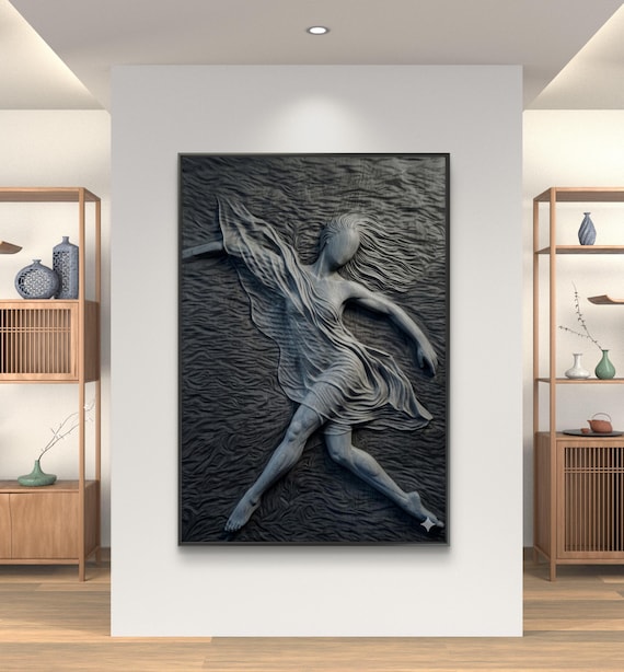Modern Textured Sculpture wall art canvas print  Ethereal Woman in Motion  Sculpture Large Figurative  Decor