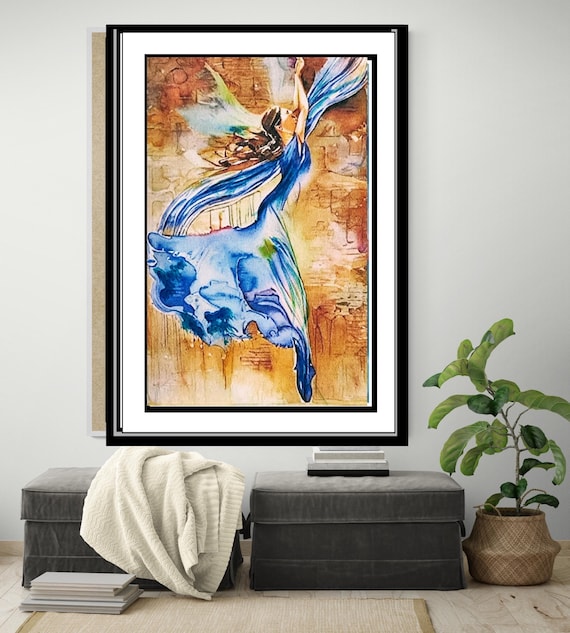 Flying Woman watercolor Art Print, Spiritual Metamorphosis Wall Decor,