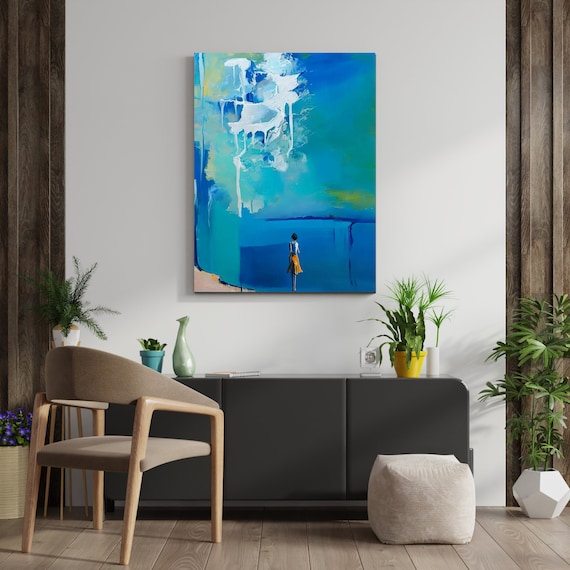Abstract Woman Ocean Canvas Art, Figurative Painting