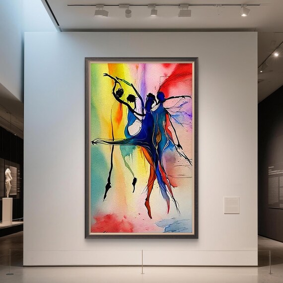 Colorful Abstract Group Dance Canvas: Modern Figurative Acrylic Wall Art Decor