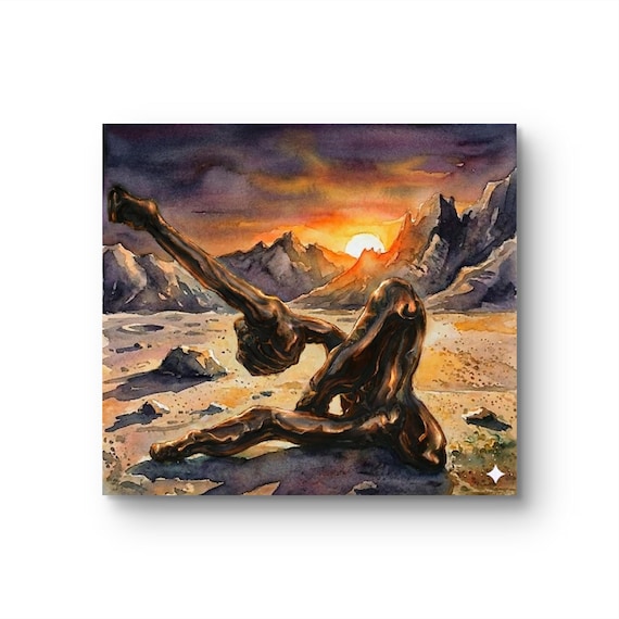 Bronze Sculpture Sunset Landscape, Surreal Fine Art Print