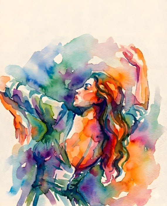 Abstract Watercolor Woman Wall Art, Vibrant Female Portrait CANVAS  Print,