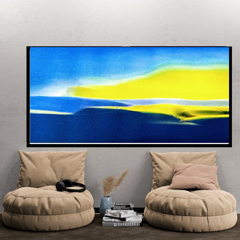 Minimalist Neutral Abstract Printable Wall Art blue Yellow Etsy
