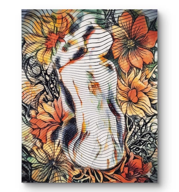 original Surreal woman Art Floral Metamorphosis canvs art  Print
