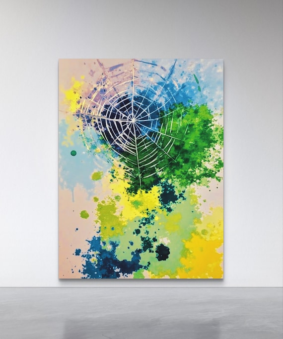 Blue, Green, Yellow Abstract Energy Flow Print Modern canvas Wall Art