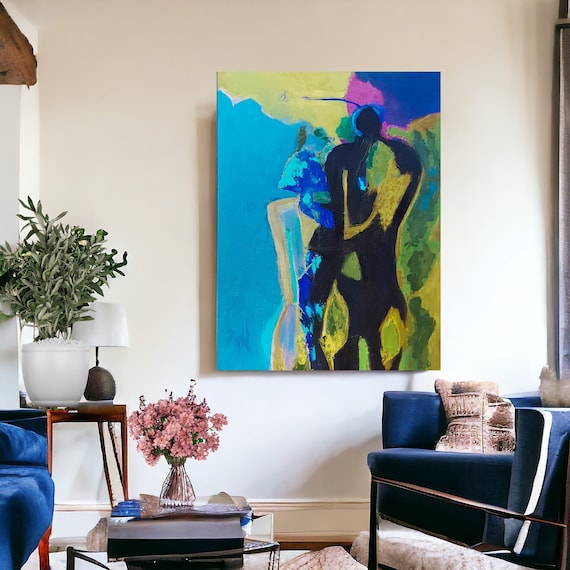 Lovers Abstract Figurative Art: Contemporary Painting On Canvas
