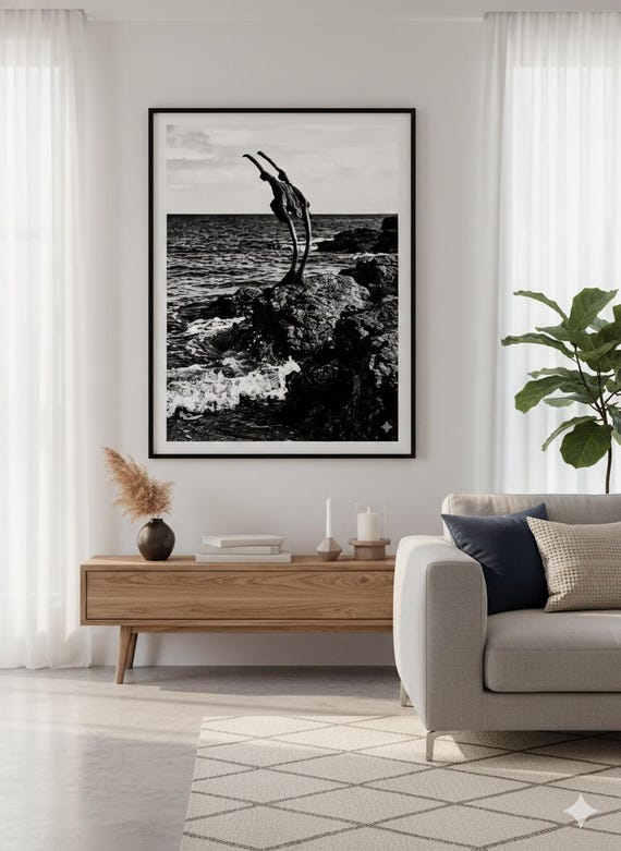 Minimalist  Sculpture Photography CANVAS Print: Black and White Modern Seascape Art