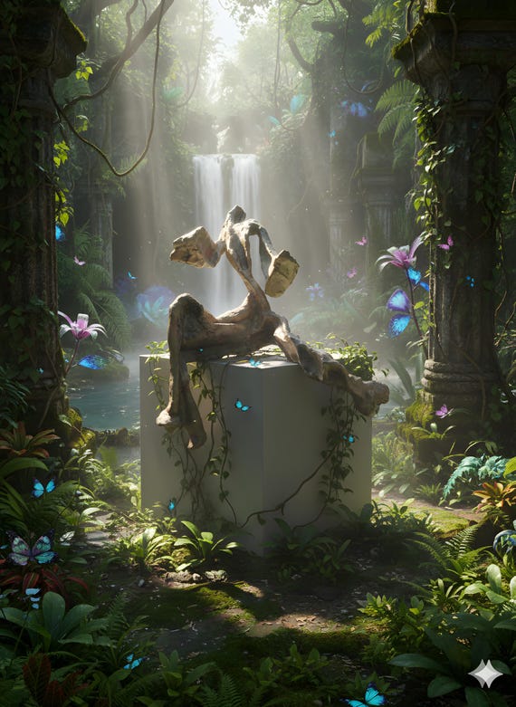 Surreal Jungle Sculpture Art Print, Tropical Oasis Surreal Jungle Wall Art | Large Nature Canvas Print