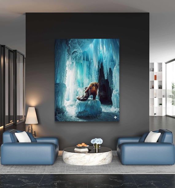 3D Abstract wall art print of sculpture in ice cave,  A blend of Surrealism and Hyper-realism  canvas