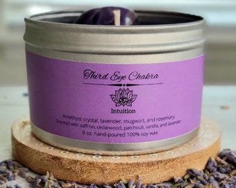 Third Eye Candle 8 oz. | 100% Soy Wax | Third Eye Chakra | Enhance Psychic Abilities and Intuition | Meditation Candle