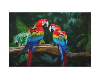 macaws pair canvas macaw art colorful parrot canvas bird wall decor tropical bird artwork canvas macaw couple prints