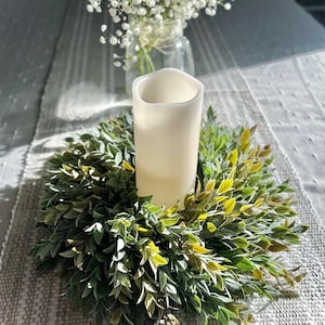 Faux Ruscus Candle Wreath, Green Table Centerpiece, Mini Wreath, Farmhouse Home Decor, Modern Decor