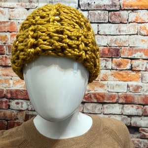 Mustard Gold open weave Crochet Hat Beanie