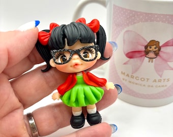 La Chilindrina 2 Clay Doll – Chavos  Handmade Bow Center, DIY Craft Embellishment, Polymer Clay Charm, Doll for Hair Bows & Gifts