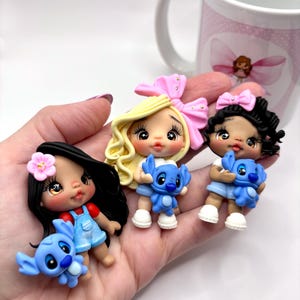 Miss stitch Friends Clay Doll  – Handmade Bow Center, DIY Craft Supply, Polymer Clay Charm, Party Favor, Doll for Hair Bows & Decorations