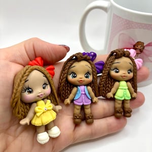 Braids Collection Clay Doll – Handmade Bow Center, DIY Craft Embellishment, Polymer Clay Miniature, Party Favor, Cute Doll for Bows & Decor