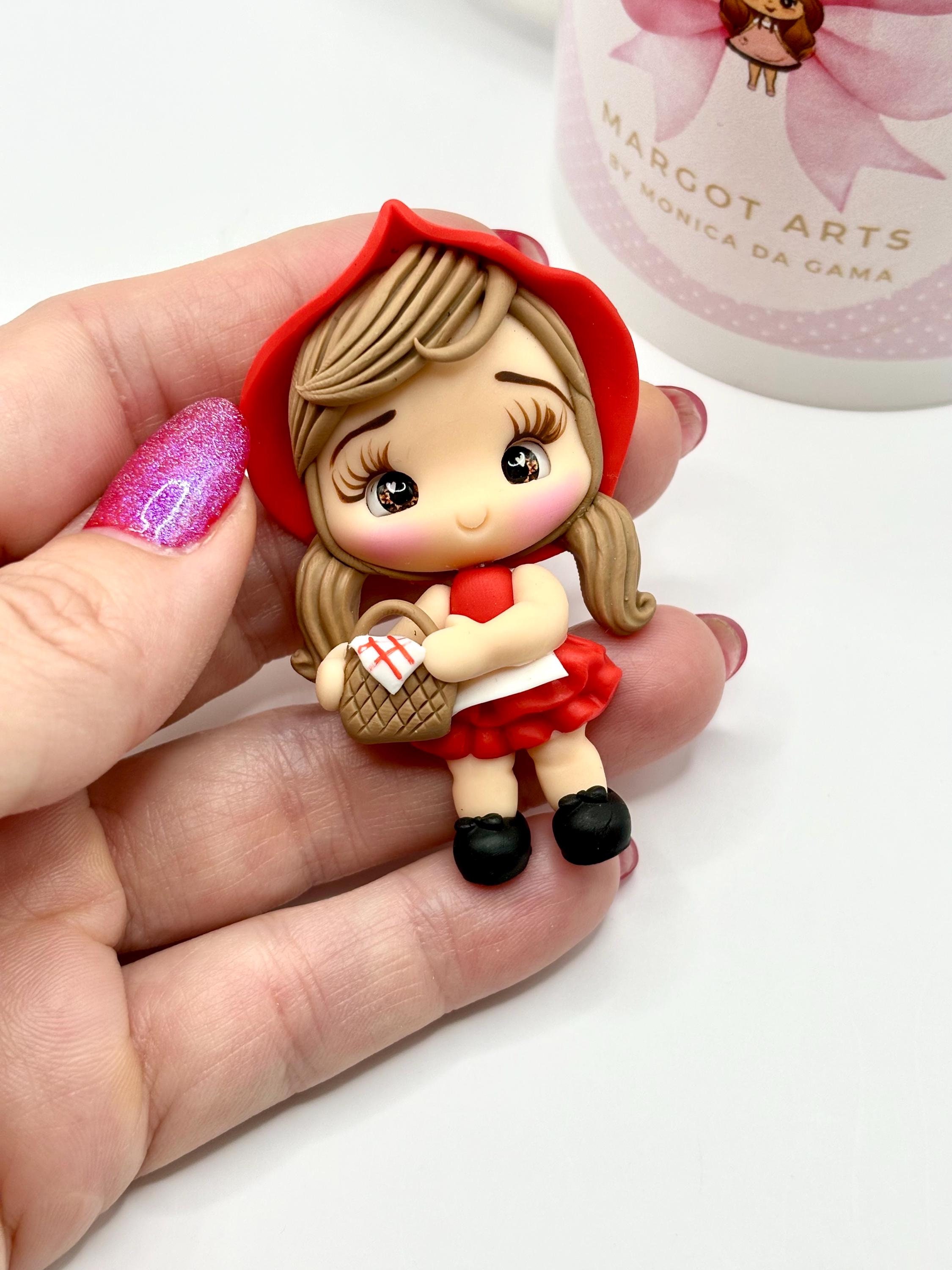 Red Riding Hood Clay Doll – Handmade Bow Center, DIY Craft Embellishment, Polymer Clay Charm, Cute Doll for Hair Bows & Gifts