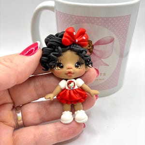Miss Hello Friends Clay Doll – Handmade Bow Center, DIY Craft Supply, Polymer Clay Charm, Party Favor, Mini Doll for Hair Bows & Decorations