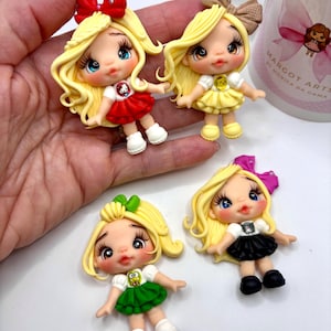 Hello Friends Clay Dolls – Handmade Bow Center, DIY Craft Embellishment, Polymer Clay Charm, Doll for Hair Accessories & Gifts