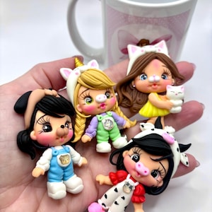 Zoo 4 Clay Dolls – DIY Bow Centers, Handmade Polymer Clay Charms, Hair Bow Supplies, Keychain Pendants, Craft Decoration