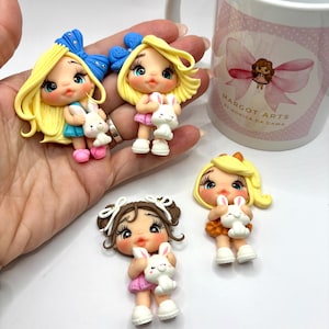 Bunny Collection Clay Doll Handmade Bow Center, DIY Craft Charm, Polymer Clay Miniature, Party Favor, Cute Doll for Bows & Decorations
