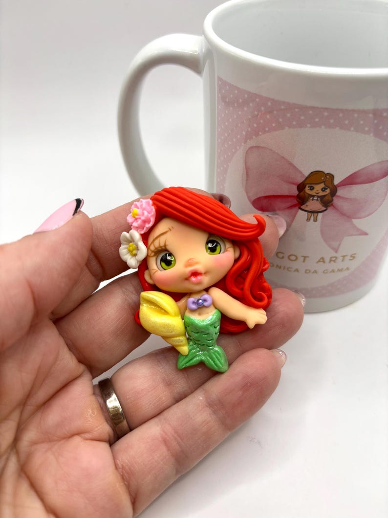 Little Mermaid Clay Doll – DIY Bow Center, Handmade Polymer Clay Charm, Hair Bow Supply, Keychain Pendant, Party Favors, Craft Decoration image 1