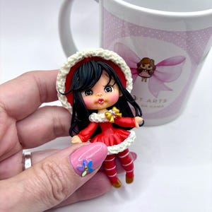 Christmas Clay Doll – Handmade Bow Center, DIY Craft Embellishment, Polymer Clay Charm, Party Favor, Mini Doll for Hair Bows & Decor