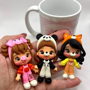 Zoo 3 Clay Dolls – DIY Bow Centers, Handmade Polymer Clay Charms, Hair Bow Supplies, Keychain Pendants, Craft Decoration