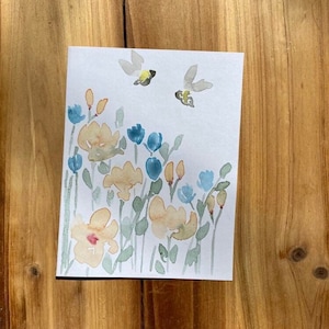 handmade wildflower watercolor cards with bees