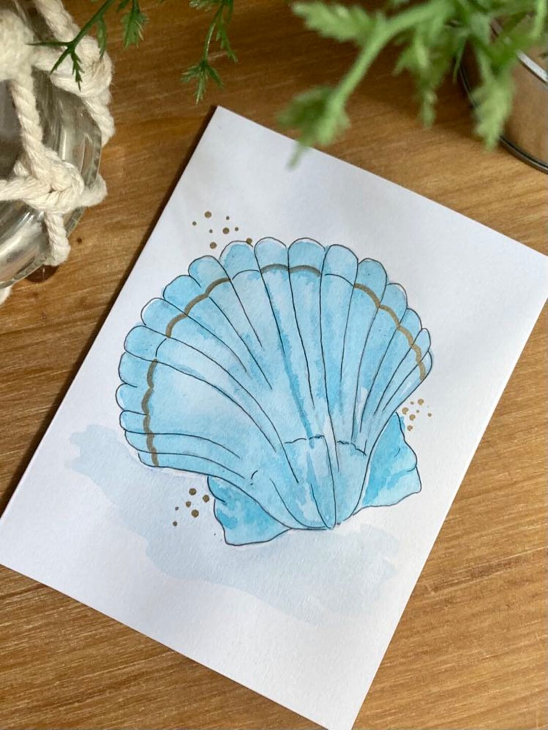Seashell Handmade Card Handmade Seashell Watercolor Cards - Etsy