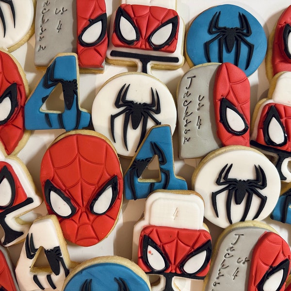 Personalised superhero themed birthday biscuits