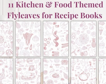 Pink - 11 Kitchen and Food Themed Flyleaves for Recipe Books, PDF, A4, Binder Insert