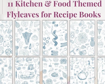 Kitchen Recipe Book Flyleaves – Light Blue Food Theme, A4 (PDF)