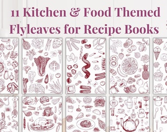 Red - 11 Kitchen and Food Themed Flyleaves for Recipe Books, PDF, A4, Binder Insert