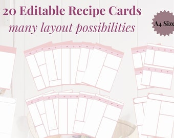 PINK - 20 Editable Recipe Cards - PDF, A4, Clean, Sheet, Binder Insert