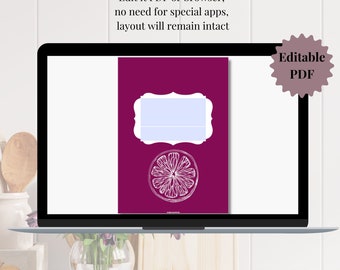 Purple - 25 Recipe Covers, Editable or Fully Designed for Recipe Books, PDF, A4, Binder Insert