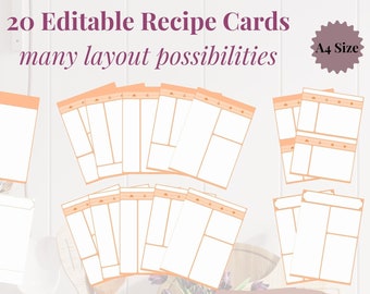 ORANGE - 20 Editable Recipe Cards - PDF, A4, Clean, Sheet, Binder Insert