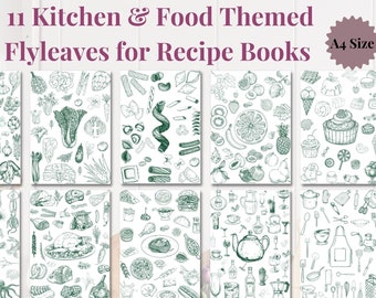 Light Green - 11 Kitchen and Food Themed Flyleaves for Recipe Books, PDF, A4, Binder Insert