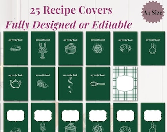 Dark Green Recipe Book Covers – A4 Binder Inserts (PDF)