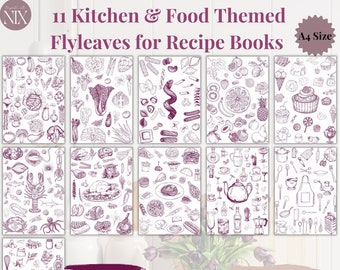 Purple - 11 Kitchen and Food Themed Flyleaves for Recipe Books, PDF, A4, Binder Insert