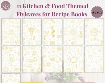 Yellow - 11 Kitchen and Food Themed Flyleaves for Recipe Books, PDF, A4, Binder Insert