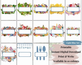 Light Blue - 13 EDITABLE Recipe Dividers PDF, A4, Clean, Sheet, Binder Insert