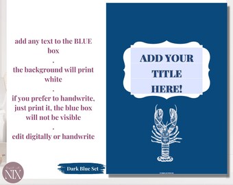 Dark Blue - 25 Recipe Covers, Editable or Fully Designed for Recipe Books, PDF, A4, Binder Insert