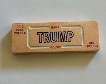 ONE POUND Copper bullion. (certified) 99.9% Pure. with trump insignia. Made in the U.S.A.