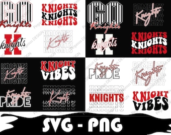 Knights Sport SVG Bundle, College Team Mascot, Cheerleader PNG (Digital Download)